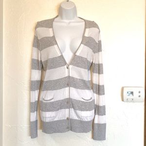 Michael Stars Grey & White Lightweight Striped Cardigan
